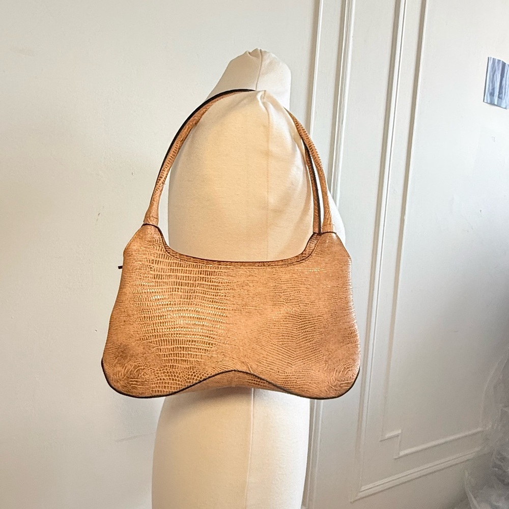 Vintage Tan Faux Crocodile Shoulder Bag